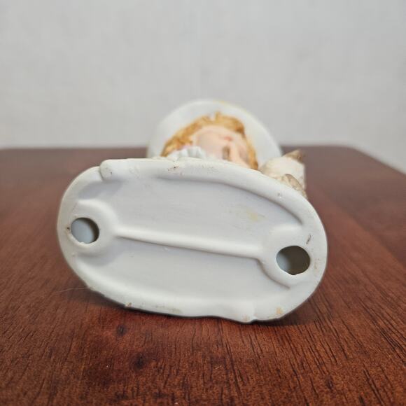 Vintage Porcelain Girl With Bonnet Holding Kitten Siamese Cat - Picture 3 of 4